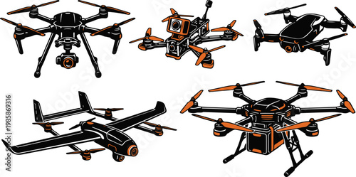 Modern Drone Collection Silhouette with Orange Accent
