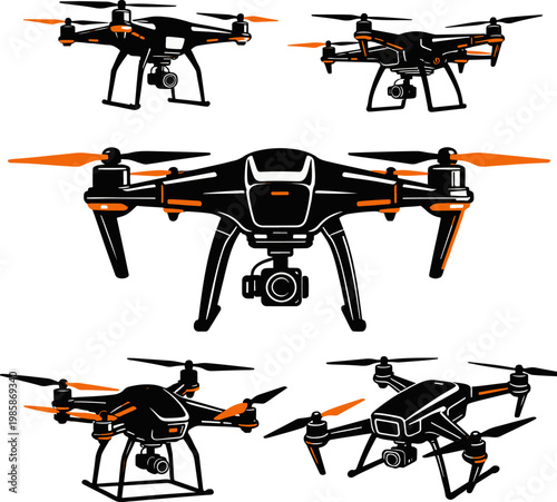 Five Drone Styles Silhouette Bold Orange Tech Design