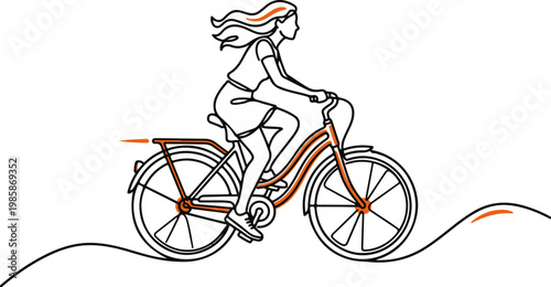 Continuous Line Woman Cycling World Bicycle Day Landscape
