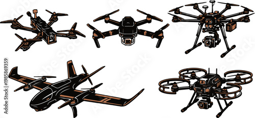 Five Drone Styles Silhouette Bold Orange Tech Design