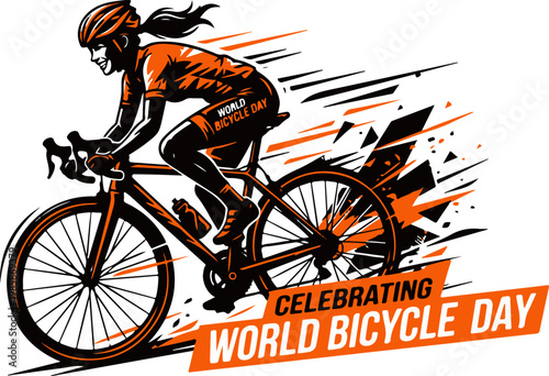 Beautiful Woman Cycling Silhouette World Bicycle Day