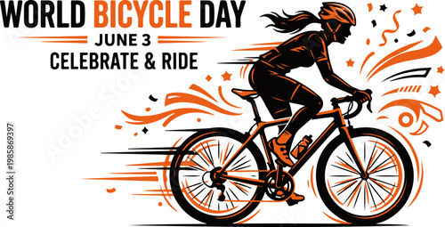 Beautiful Woman Cycling Silhouette World Bicycle Day