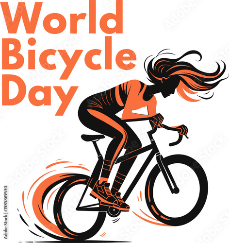 Dynamic Woman Cycling for World Bicycle Day Poster