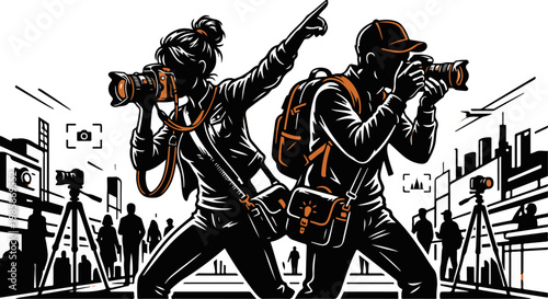 Man and Woman Photographer Silhouette Modern Design