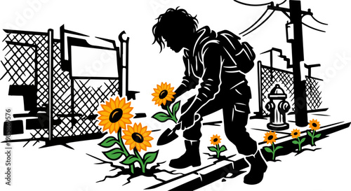 Guerrilla Gardening Sunflower Silhouette Bold Orange