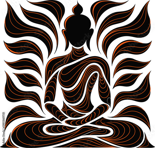 Continuous Line Buddha Vesak Day Lotus Landscape