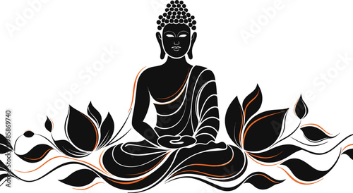 Continuous Line Buddha Vesak Day Lotus Landscape