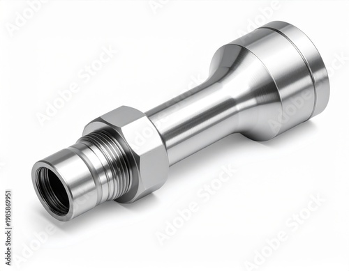 Shiny Metal Venturi Nozzle with Detailed Threads and Smooth Surfaces