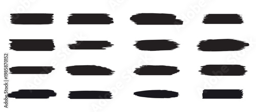 Black brush stroke and ink line set for education highlighting and text marker design elements