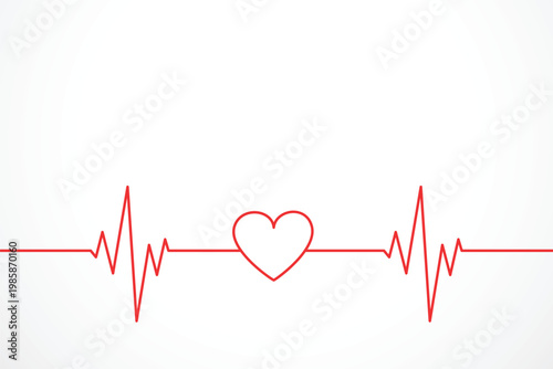 Cardiovascular health symbols with red pulse heartbeat lines vector