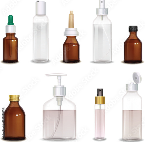 Essential oil dropper bottles with gold caps and black bulbs vector