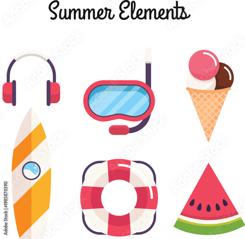Essential travel items with backpack mobile phone and life ring vector