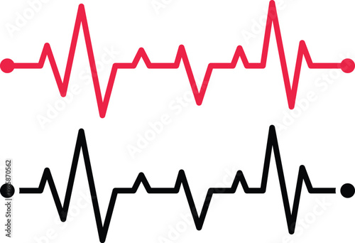 Heart rate monitor icons with red pulse waves collection vector
