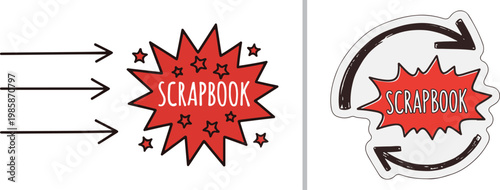 Scrapbook hand drawn doodle vector set with red starburst and arrows