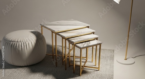 Nesting tables with a marble effect top and gold legs, a stylish modern furniture set