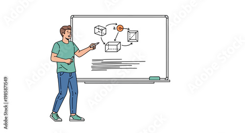 Man presenting on whiteboard with marker.