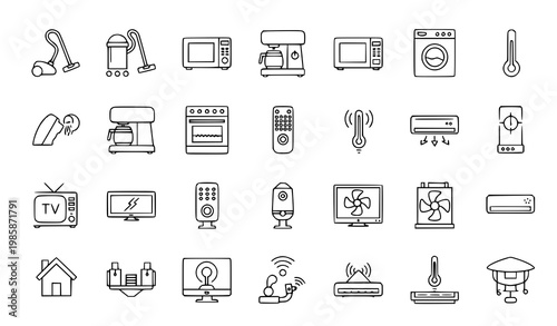 Household devices smart home linear icon set vector