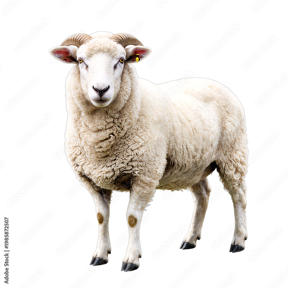 Fototapeta premium White ram with large horns isolated on a black background