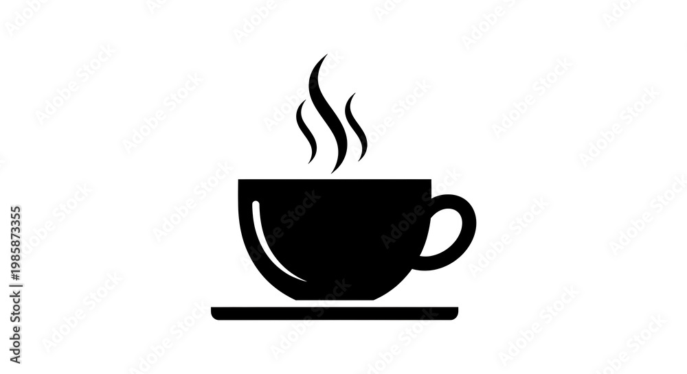 Fototapeta premium Steaming hot black coffee cup with rising vapor on minimalist white background