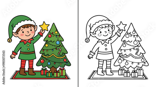 Christmas Elf Topping Tree with Star for Coloring Activities