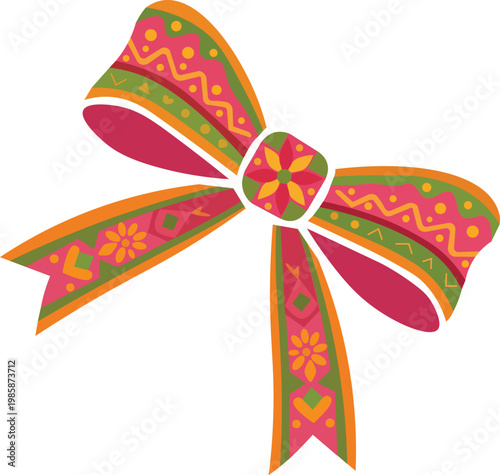 Decorative Bow with Folk Art Pattern 