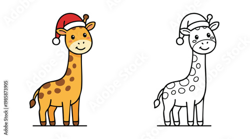 Christmas Giraffe Coloring Page for Festive Holiday Fun