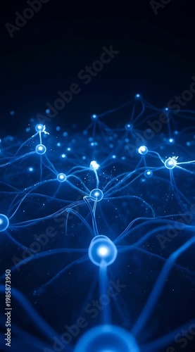 Abstract Blue Neuron Network on Dark Background with Glowing Nodes and Connections Digital Neural Network Structure Artificial Intelligence
