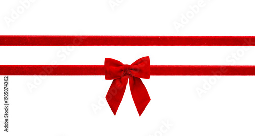 Red velvet gift bow and stripes isolated on white, holiday  package decor, present design element.