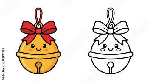 Christmas Jingle Bell Kawaii Coloring Page Activity for Holiday Child Fun