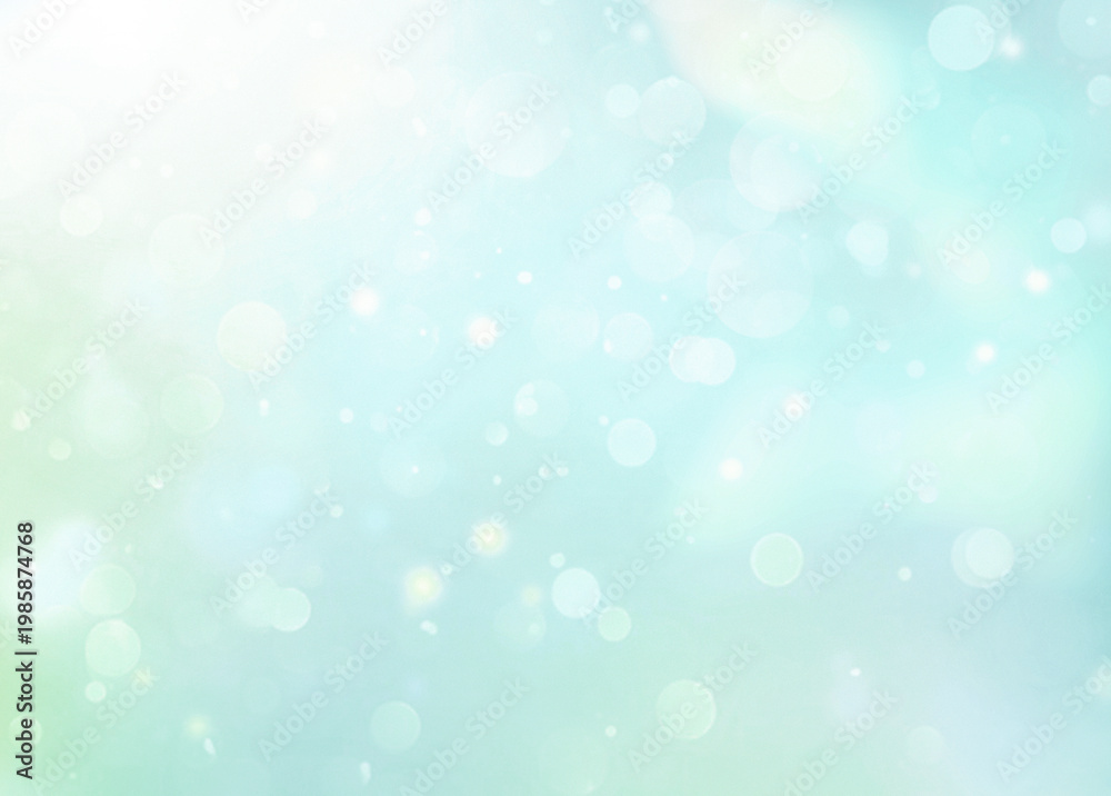 Obraz premium Beautiful soft green blue defocused lights texture, summer spring natural abckground, blurred backdrop.