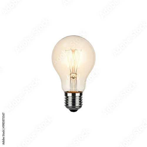 Glowing incandescent light bulb on white background, classic glass lamp with warm filament, bright electric lightbulb for idea and creativity concepts