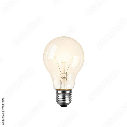 Glowing incandescent light bulb on white background, classic glass lamp with tungsten filament, bright electric lightbulb for business ideas and innovation
