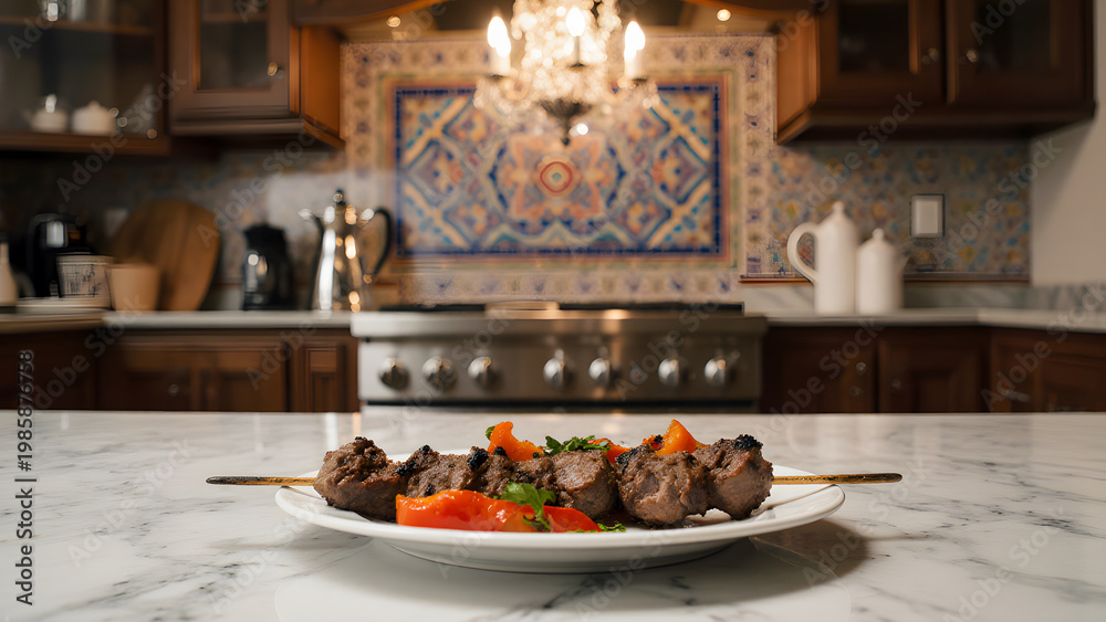 Fototapeta premium Meat Skewers in Kitchen