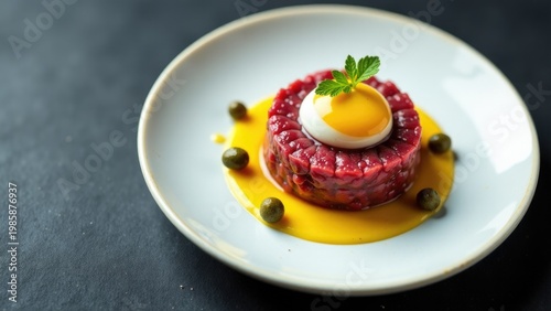 A simple breakfast plate with cooked meat and fried egg