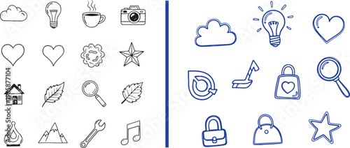 Collection of hand drawn doodle icons and sketch symbols for creative design
