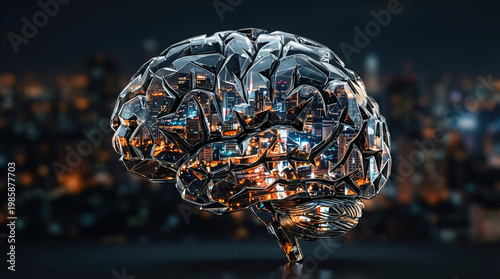 Mental health is a growing concern globally address crisis concept. A creative representation of the brain intertwined with city life.