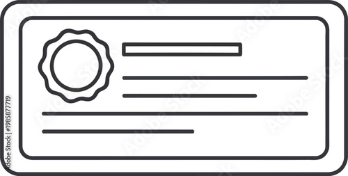 Outline icon of an official identification card or certificate with seal