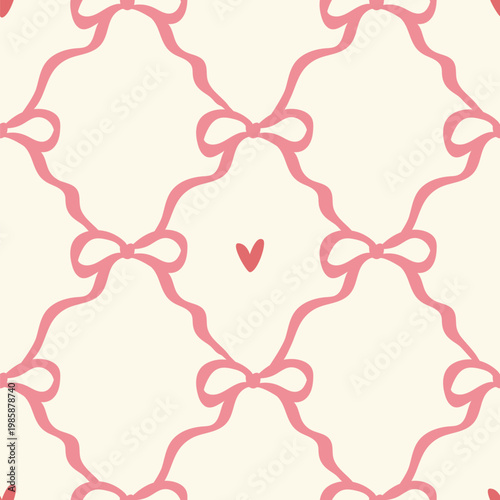 A seamless pattern with bows, hearts, and a flirty lattice. Perfect for textiles, wallpaper, wrapping paper, and romantic vintage-style decor.