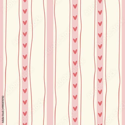 Seamless floral striped pattern in Regency style with hearts. Perfect for textiles, wallpaper, wrapping paper, and romantic vintage decor.