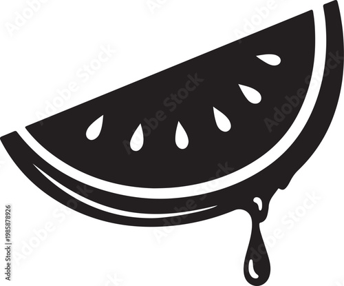 clean black silhouette of watermelon wedge with juice drip