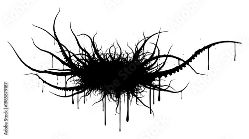 Tangled tentacles and eldritch horror mass in messy ink splatter style