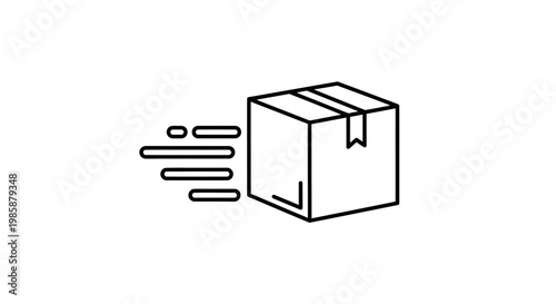 Iconic linear graphic of a rapidly moving package, symbolizing swift express delivery, efficient shipping, and fast parcel transportation for modern e-commerce and logistics solutions