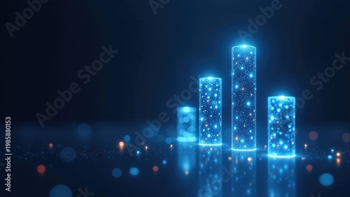 A group of cylindrical objects emitting soft blue light