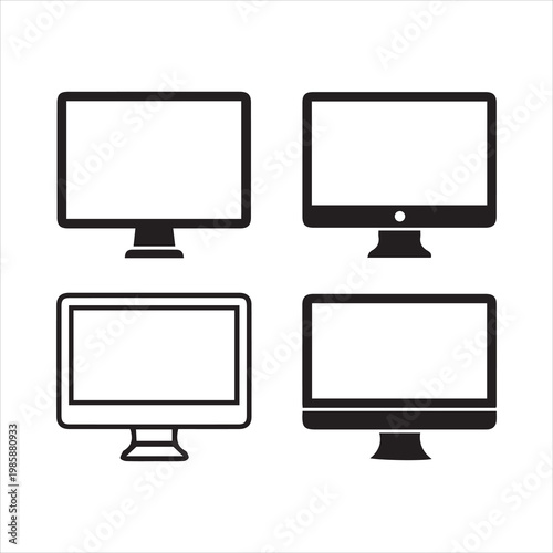 Computer icons set. Desktop computer icon set. Computer different style. Monitor display screen collection. Flat and line icon - stock vector.