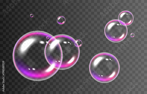 Realistic soap bubbles PNG. Flying soap bubbles on an isolated transparent background. Bubbles from foam or detergent.