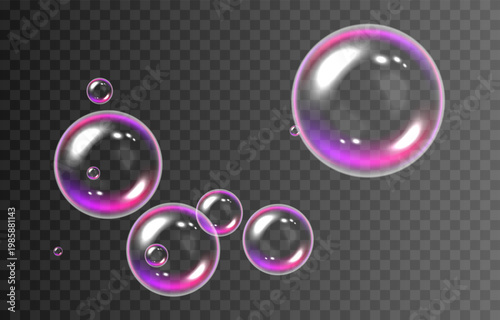 Realistic soap bubbles PNG. Flying soap bubbles on an isolated transparent background. Bubbles from foam or detergent.