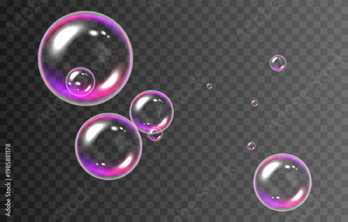 Realistic soap bubbles PNG. Flying soap bubbles on an isolated transparent background. Bubbles from foam or detergent.