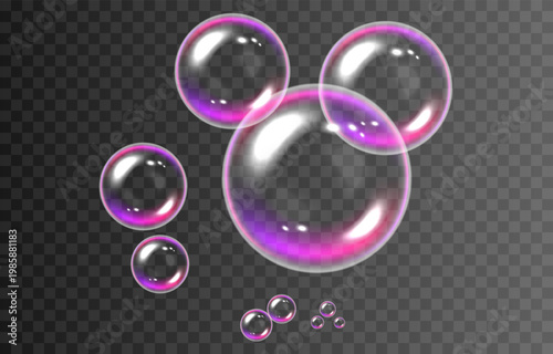 Realistic soap bubbles PNG. Flying soap bubbles on an isolated transparent background. Bubbles from foam or detergent.