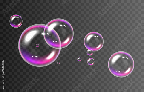 Realistic soap bubbles PNG. Flying soap bubbles on an isolated transparent background. Bubbles from foam or detergent.