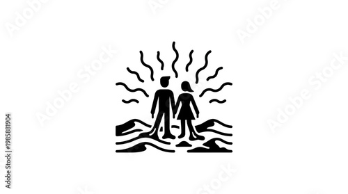 Abstract Silhouette of Couple Standing Under Glimmering Sun